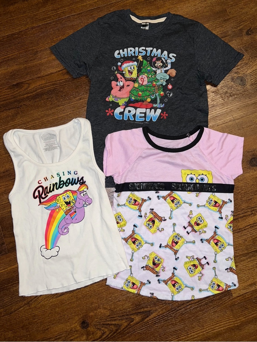 SpongeBob Graphic Shirts Pink White Charcoal Loungewear Casual Size XS/M